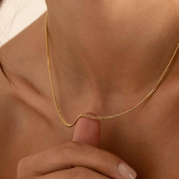 14K Gold Cuban Chain Plated 925 Silver Chain Necklace 14-20 Dainty Choker Women - Picture 3 of 7